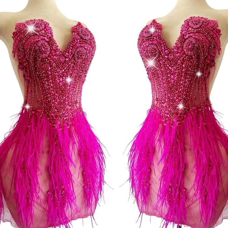 Zbroh Beautiful Ostrich fur decoration large full bodice applique pure handsewing rhinestones beads lace trim patches - Image 1